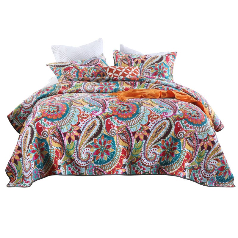 Qucover Cotton Quilt Set, Queen Size, Multicolor Paisley, Boho Style, Soft Lightweight Coverlet with 2 Pillow Shams, 90x98 Inches - Image 1